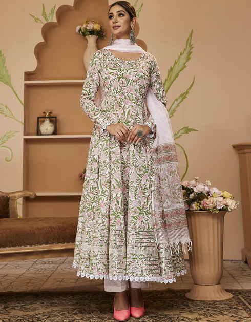 Cavern Pink Cotton Pant Anarkali Back View