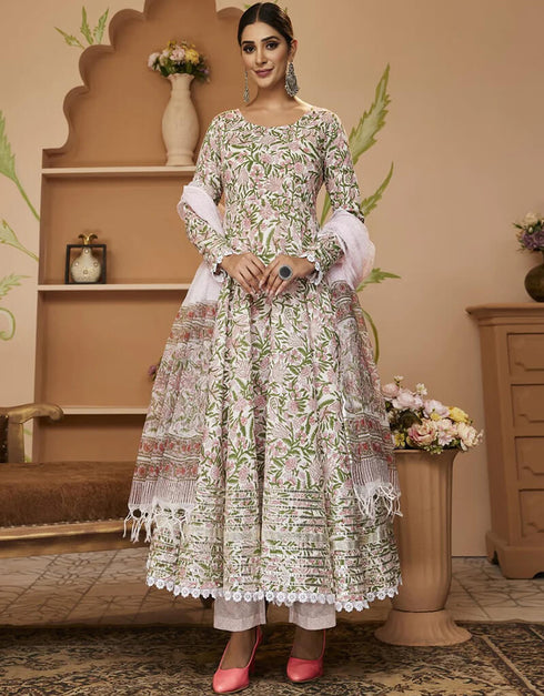 Cavern Pink Cotton Pant Anarkali