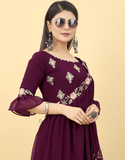 Blackberry Designer Party Wear Readymade Gown With Shrug Back View