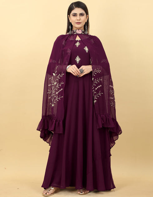 Blackberry Designer Party Wear Readymade Gown With Shrug