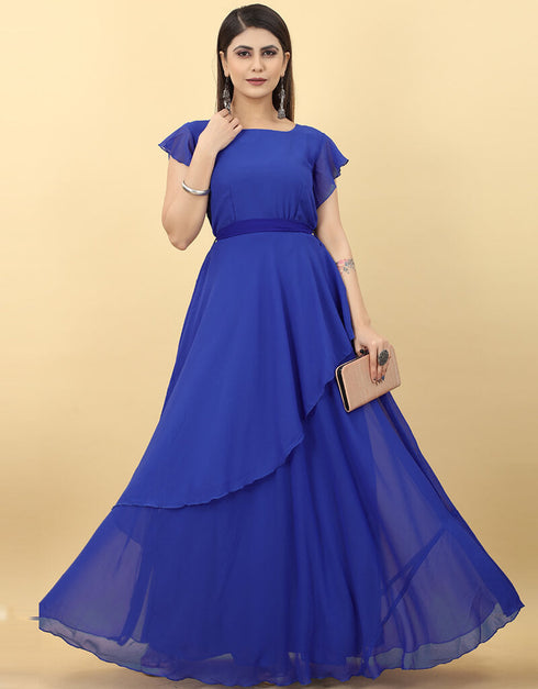Blue Designer Party Wear Readymade Gown Closure View
