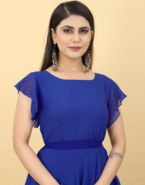 Blue Designer Party Wear Readymade Gown Back View