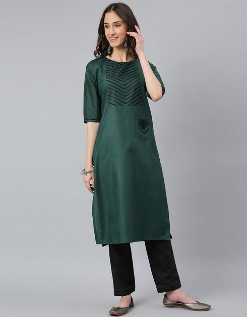 Ruby Cotton Silk Teal Green Suit Suit Pant Bottom Back View