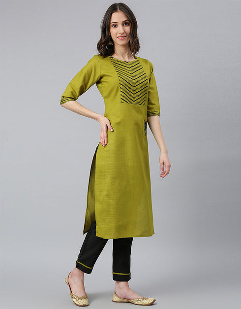 Ruby Cotton Silk Olive Suit Suit Pant Bottom Closure View