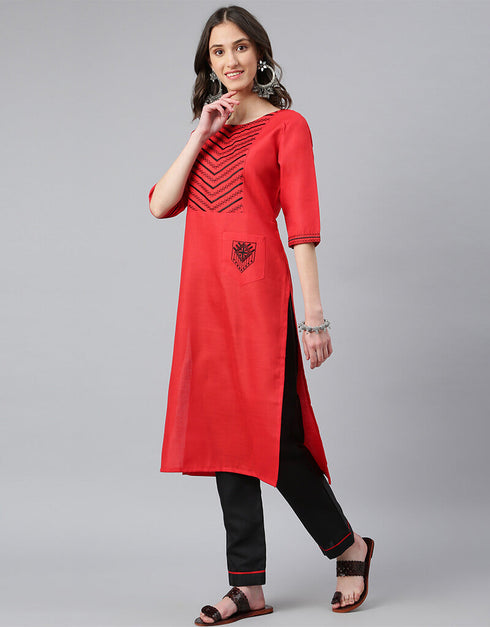 Ruby Cotton Silk Red Suit Suit Pant Bottom Back View