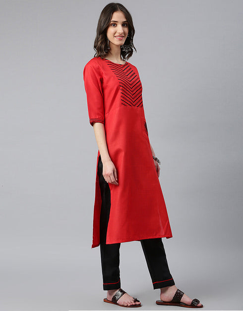 Ruby Cotton Silk Red Suit Suit Pant Bottom Closure View