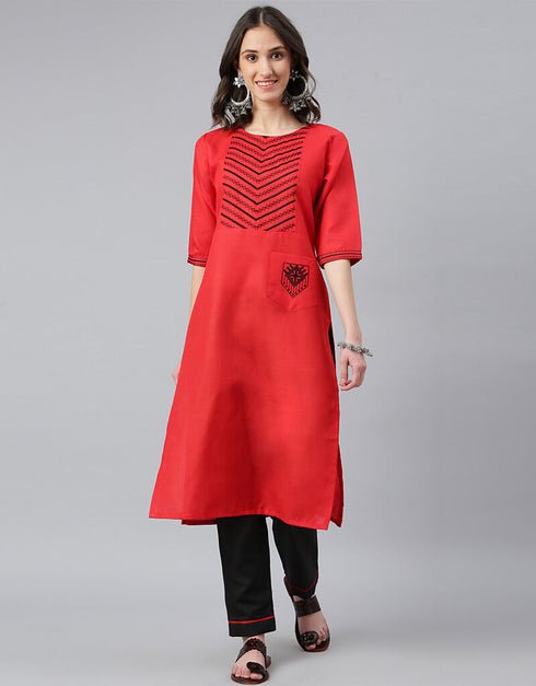 Ruby Cotton Silk Red Suit Suit Pant Bottom