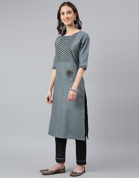 Ruby Cotton Silk Grey Suit Suit Pant Bottom Back View