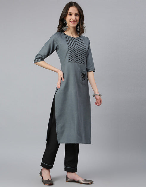 Ruby Cotton Silk Grey Suit Suit Pant Bottom Closure View