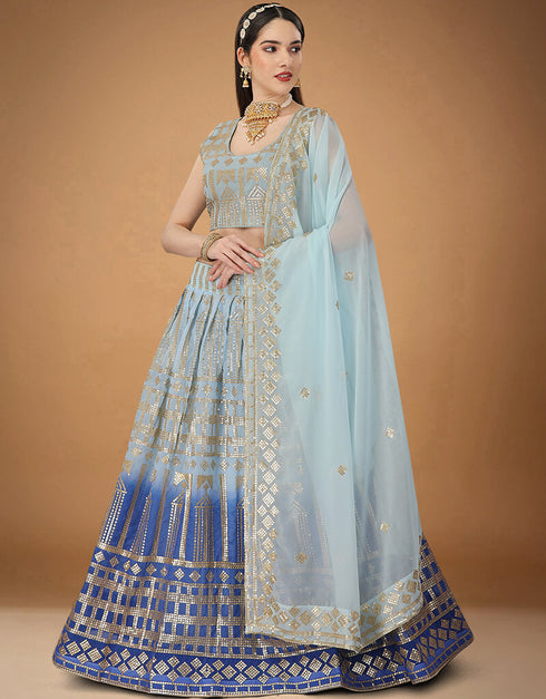 Cadet Blue Foux Georgette With Micro Silk Inner Lehenga Choli