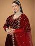 Red Oxide Viscose Velvet Lehenga Choli Closure View