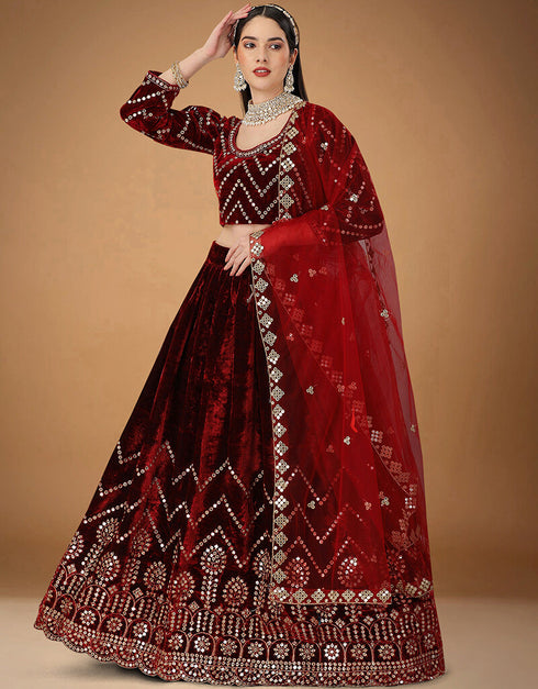Red Oxide Viscose Velvet Lehenga Choli