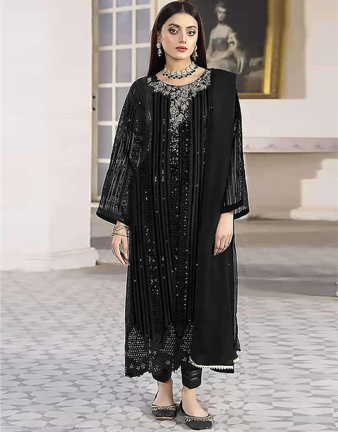 Black Faux Georgette Pant Suit