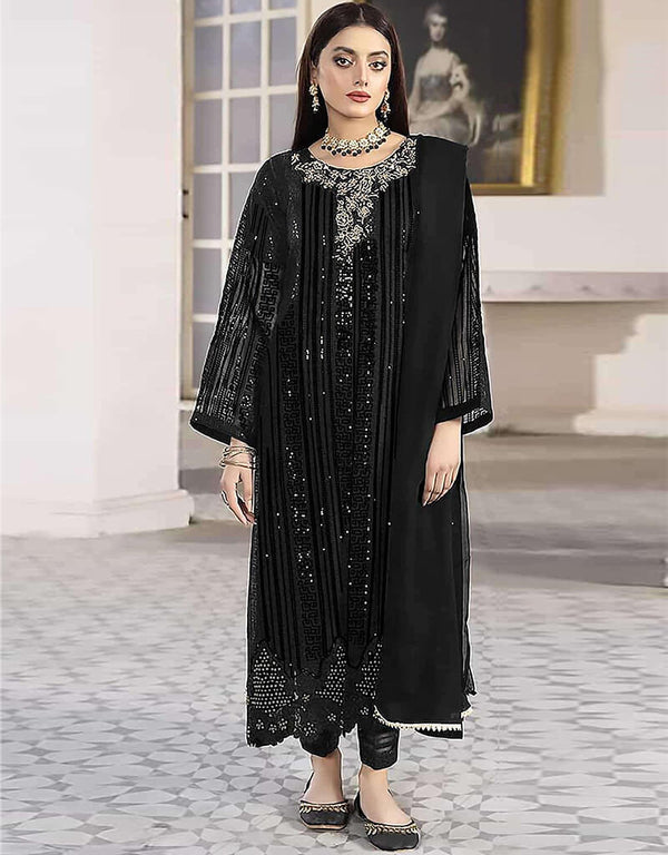 Black Faux Georgette Pant Suit