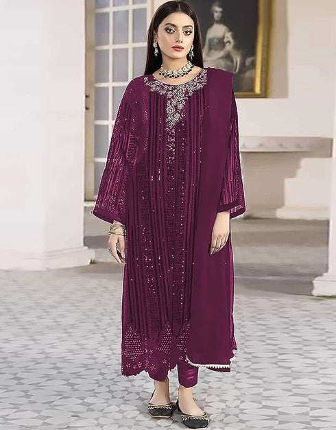 Wine Faux Georgette Pant Suit