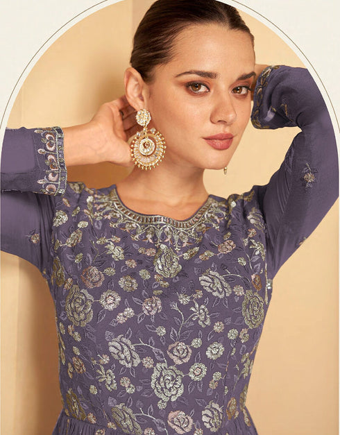 Purple Faux Georgette Lehenga Suit Closure View