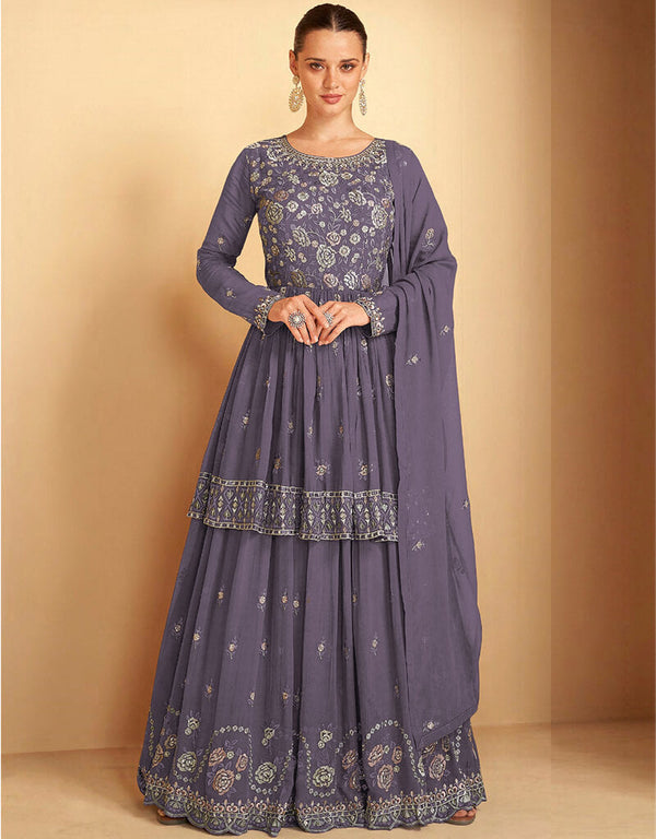 Purple Faux Georgette Lehenga Suit