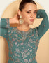 Green Faux Georgette Lehenga Suit Closure View