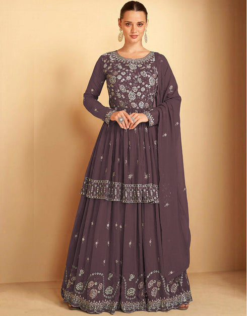 Mauve Faux Georgette Lehenga Suit