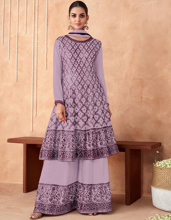 Purple Faux Georgette Palazzo Suit