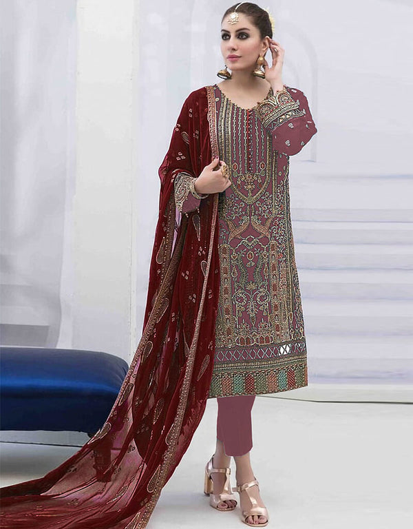 Mauve Faux Georgette Pant Straight