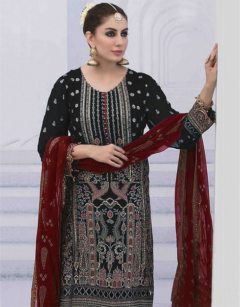 Black Faux Georgette Pant Straight Closure View