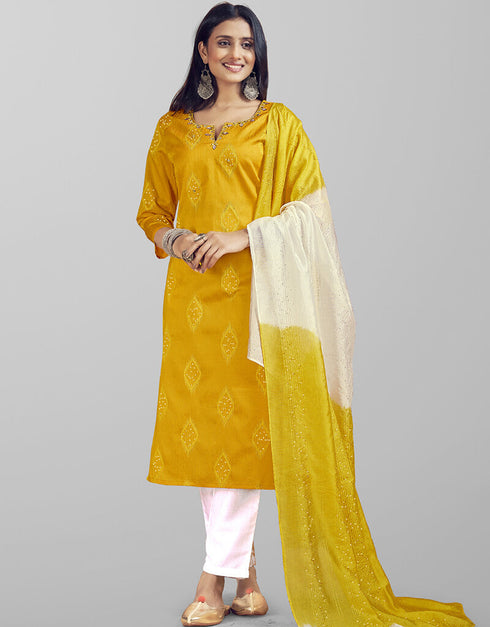 Mustard Yellow Heavy Jacquard Silk Pant Straight