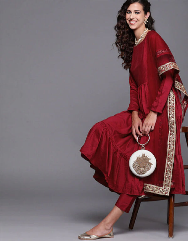 Maroon Chinnon Pant Anarkali