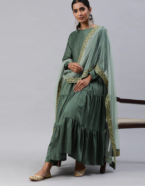 Olive Chinnon Pant Anarkali Closure View