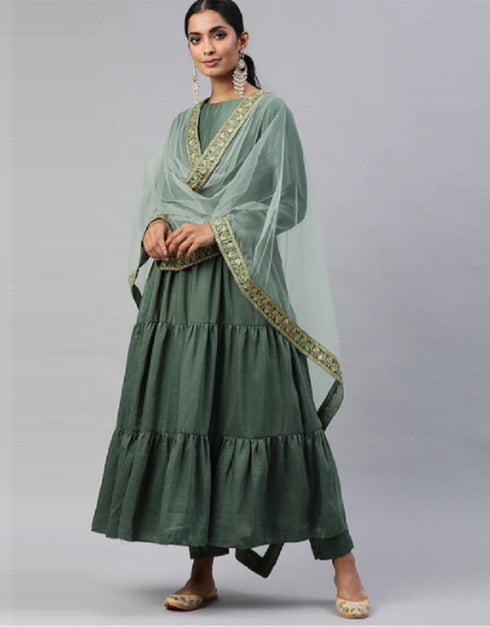 Olive Chinnon Pant Anarkali