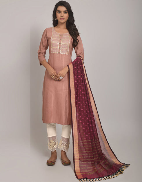 Peach Pink Viscose Rayon Blend Pant Straight