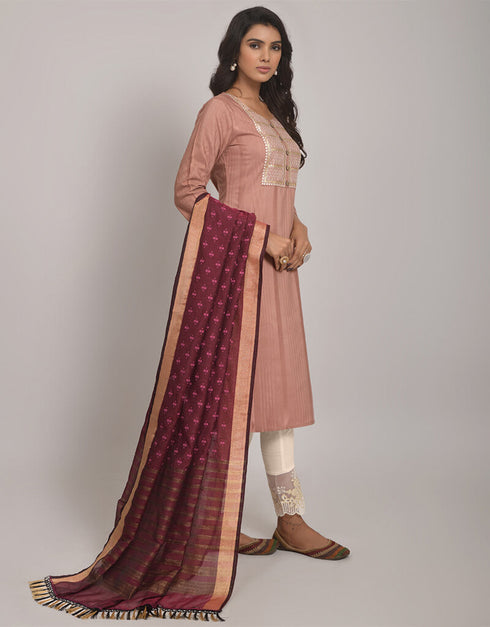 Peach Pink Viscose Rayon Blend Pant Straight Back View
