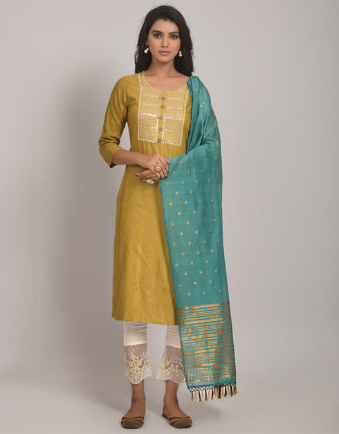 Mustard Yellow Viscose Rayon Blend Pant Straight