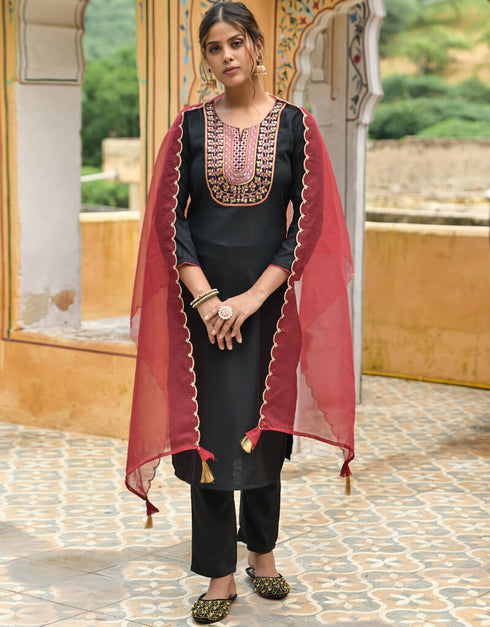 Black Viscose Rayon Blend Pant Straight