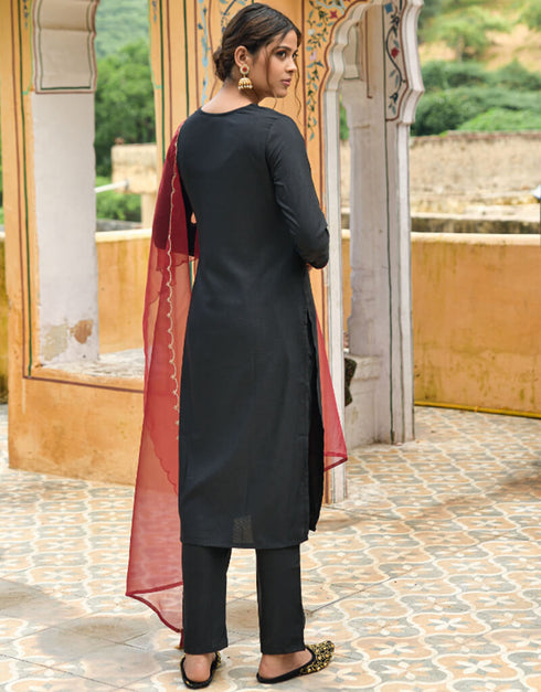 Black Viscose Rayon Blend Pant Straight Salwar Kameez