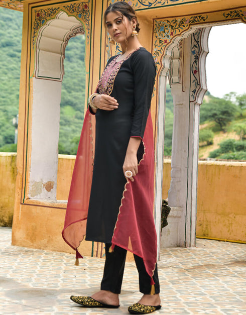 Black Viscose Rayon Blend Pant Straight Back View