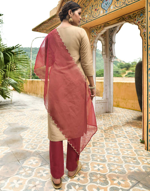 Chiku Cream Muslin Cotton Pant Straight Salwar Kameez