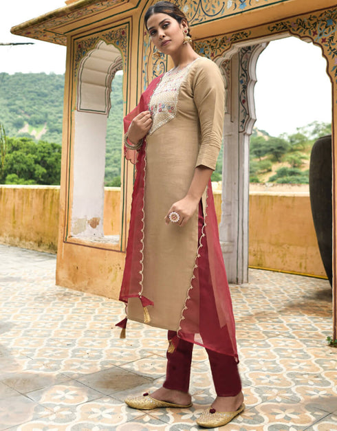 Chiku Cream Muslin Cotton Pant Straight Back View