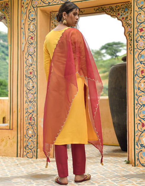 Yellow Muslin Cotton Pant Straight Salwar Kameez
