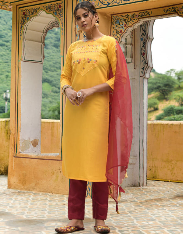 Yellow Muslin Cotton Pant Straight