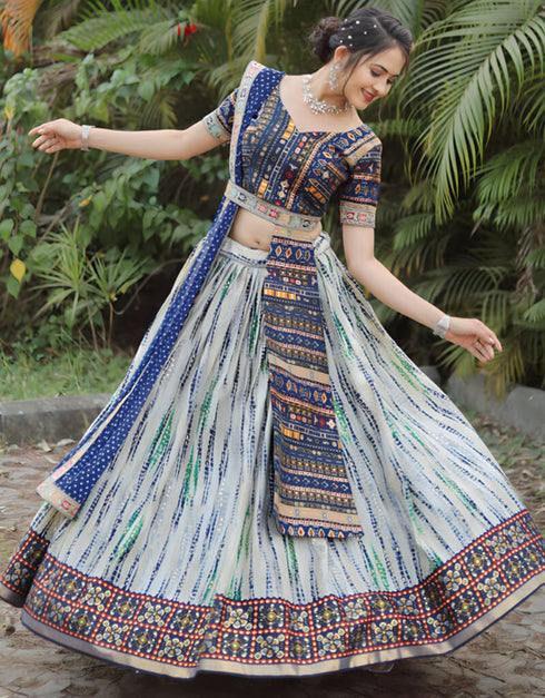 Multi Color Slub Cotton Lehenga Choli Back View