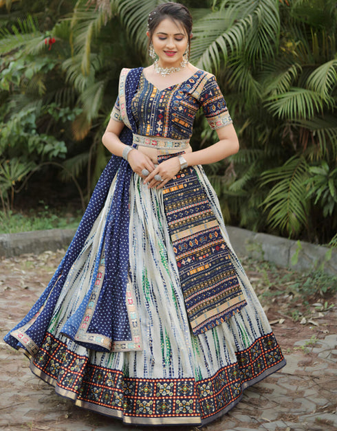 Multi Color Slub Cotton Lehenga Choli