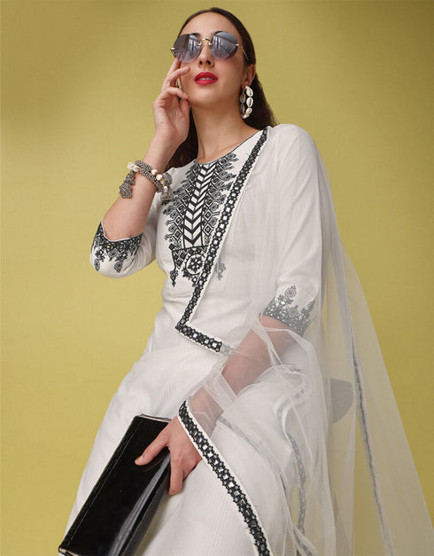 White Viscose Rayon Blend Pant Straight Back View