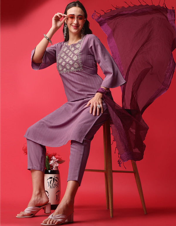 Purple Silk Blend Pant Straight