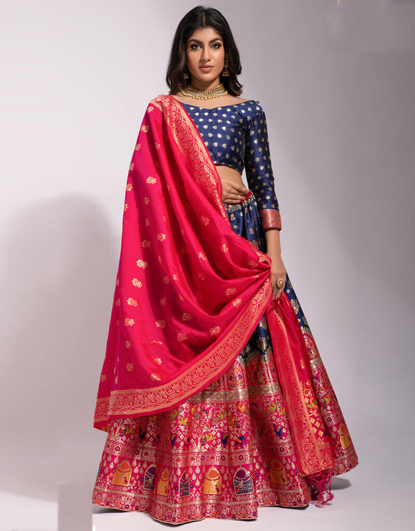Navy Blue Banarasi Silk Lehenga Choli