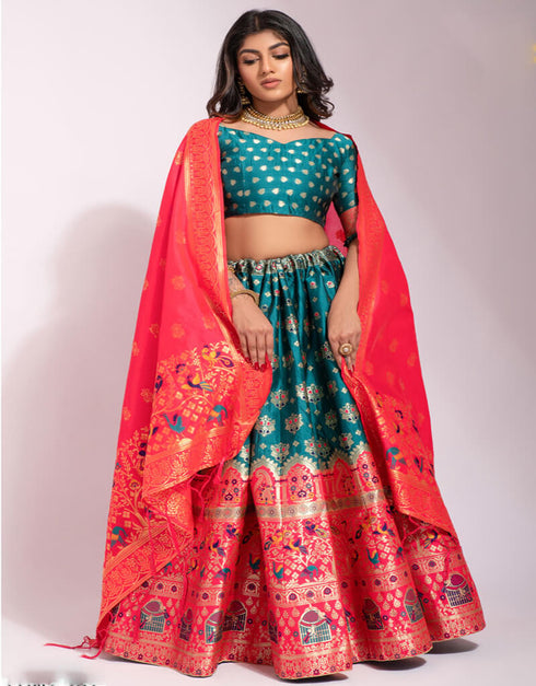 Ocean Blue Banarasi Silk Lehenga Choli