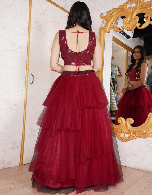 Maroon Magenta Heavy Net Lehenga Choli Salwar Kameez