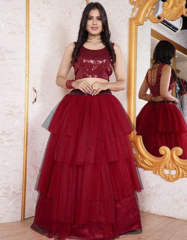 Maroon Magenta Heavy Net Lehenga Choli