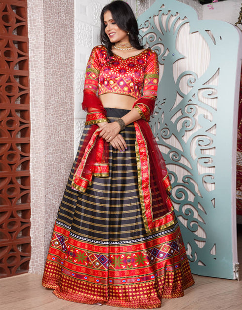 Multi Color Italian Silk Lehenga Choli Closure View
