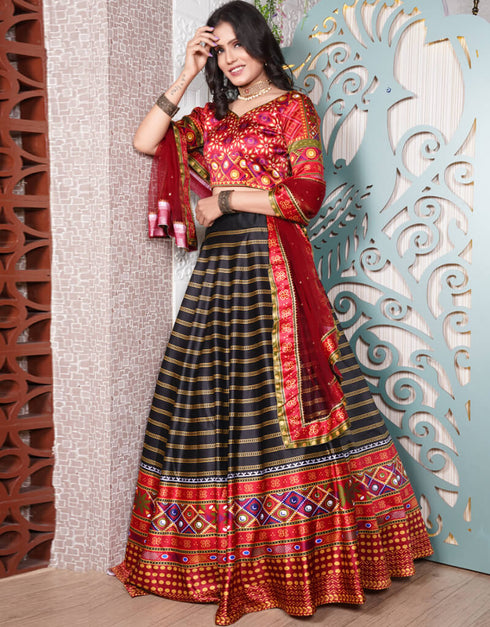 Multi Color Italian Silk Lehenga Choli Back View